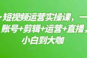 晨哥·短视频运营实操课，一部手机，账号+剪辑+运营+直播，从小白到大咖