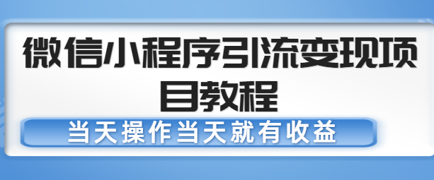 微信小程序引流变现项目教程，当天操作当天就有收益，变现不再是难事