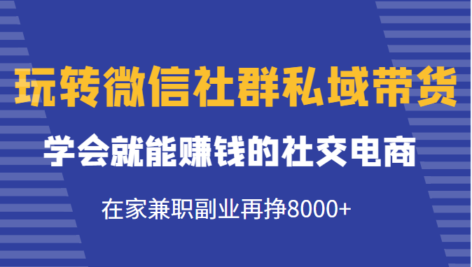 玩转微信社群私域带货，学会就能赚钱的社交电商，在家兼职副业再挣8000+