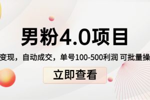 男粉4.0项目：私域变现 自动成交 单号100-500利润 可批量（送1.0+2.0+3.0）