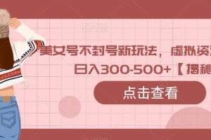 美女号不封号新玩法，虚拟资源变现，日入300-500+【揭秘】