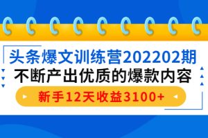 （4167期）头条爆文训练营202202期，不断产出优质的爆款内容，新手12天收益3100+[中创网]