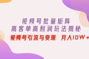 （4193期）视频号批量矩阵的高客单高利润玩法揭秘： 视频号引流与变现 月入10W+[中创网]