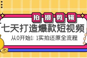 （4432期）七天打造爆款短视频：拍摄+剪辑实操，从0开始1:1实拍还原实操全流程[中创网]