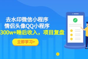 （4536期）利用去水印微信小程序+情侣头像QQ小程序，获得300w+睡后收入，项目复盘[中创网]