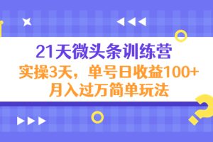 （4324期）21天微头条训练营，实操3天，单号日收益100+月入过万简单玩法[中创网]