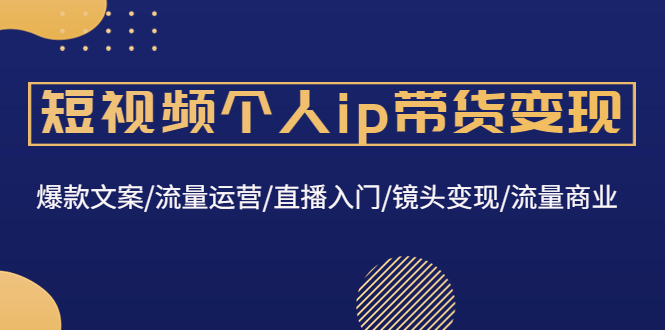 （4595期）短视频个人ip带货变现：爆款文案/流量运营/直播入门/镜头变现/流量商业