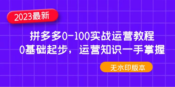 （4835期）2023拼多多0-100实战运营教程，0基础起步，运营知识一手掌握（无水印）