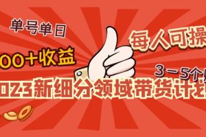 （4827期）2023新细分领域带货计划：单号单日1000+收益不难，每人可操作3-5个账号[中创网]