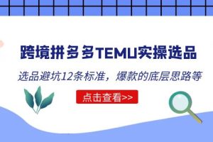 （5402期）跨境拼多多TEMU实操选品运营方法，选品避坑12条标准，爆款的底层思路等[中创网]