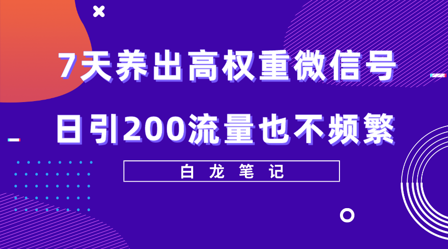 （5630期）7天养出高权重微信号，日引200流量也不频繁，方法价值3680元