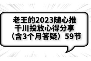 （6244期）老王的2023随心推+千川投放心得分享（含3个月答疑）59节[中创网]