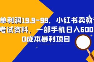 （6495期）一单利润19.9-99，小红书卖教资考试资料，一部手机日入600（教程+资料）[中创网]