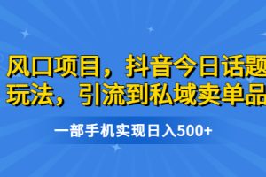 （6588期）风口项目，抖音今日话题玩法，引流到私域卖单品，一部手机实现日入500+[中创网]