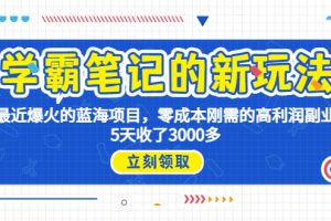 （6816期）学霸笔记新玩法，最近爆火的蓝海项目，0成本高利润副业，5天收了3000多[中创网]