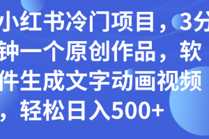 （7668期）小红书冷门项目，3分钟一个原创作品，软件生成文字动画视频，轻松日入500+[中创网]