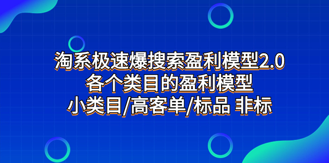 （7737期）淘系极速爆搜索盈利模型2.0，各个类目的盈利模型，小类目/高客单/标品 非标