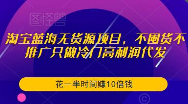 淘宝蓝海无货源项目，不囤货不推广只做冷门高利润代发，花一半时间赚10倍钱