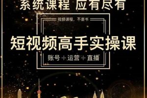 短视频高手实操课：账号+运营+直播，从入门到精通，系统课程，应有尽有