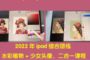 （4002期）2022年ipad综合团练水彩植物+少女头像，二合一课程（40节课）[中创网]