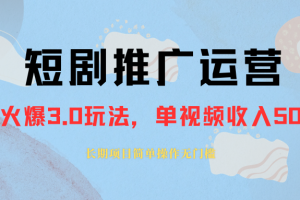 （8155期）外面收费1980的短剧推广运营，可长期，正规起号，单作品收入5000+[中创网]