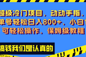 （8205期）超级冷门项目,动动手指，单号轻松日入800+，小白也可轻松操作，保姆级教程[中创网]