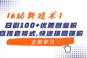 （8633期）【B站新技术】日引100+优质创业粉，直接套模式，快速搞网赚粉[中创网]