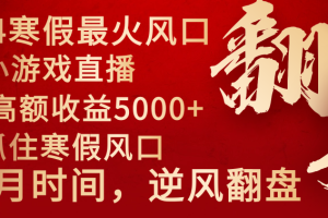 （8766期）2024年最火寒假风口项目 小游戏直播 单场收益5000+抓住风口 一个月直接提车[中创网]