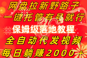 （8936期）网盘拉新野路子，一键托管有号就行，全自动代发视频，每日躺赚2000＋，…[中创网]