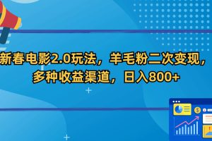 （9057期）新春电影2.0玩法，羊毛粉二次变现，多种收益渠道，日入800+[中创网]