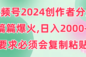 （9292期）视频号2024创作者分成，片片爆火，要求必须会复制粘贴，日入2000+[中创网]