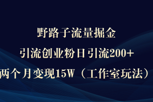 （9513期）野路子流量掘金，引流创业粉日引流200+，两个月变现15W（工作室玩法））[中创网]