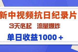 （9579期）最新中视频抗日纪录片，3天必起，流量爆炸，单日收益1000＋[中创网]