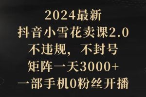 （9639期）2024最新抖音小雪花卖课2.0 不违规 不封号 矩阵一天3000+一部手机0粉丝开播[中创网]