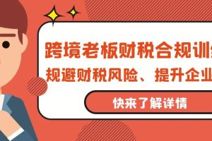 （9838期）跨境老板-财税合规训练营，规避财税风险、提升企业利润[中创网]