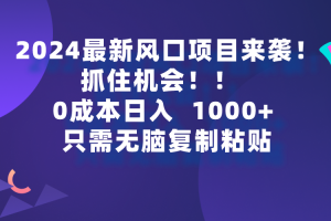 （9899期）2024最新风口项目来袭，抓住机会，0成本一部手机日入1000+，只需无脑复…[中创网]