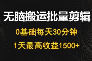 （10008期）每天30分钟，0基础无脑搬运批量剪辑，1天最高收益1500+[中创网]