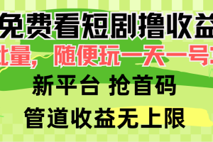 （9747期）免费看短剧撸收益，可挂机批量，随便玩一天一号30+做推广抢首码，管道收益[中创网]