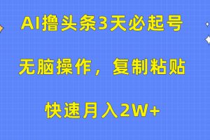 （10043期）AI撸头条3天必起号，无脑操作3分钟1条，复制粘贴快速月入2W+[中创网]