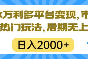 （10311期）一本万利多平台变现，市面所有热门玩法，日入2000+，后期无上限！[中创网]