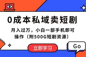 （10226期）0成本私域卖短剧，月入过万，小白一部手机即可操作（附500G短剧资源）[中创网]