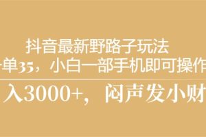 （10766期）抖音最新野路子玩法，一单35，小白一部手机即可操作，，日入3000+，闷…[中创网]