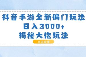 （11075期）抖音手游全新偏门玩法，日入3000+，揭秘大佬玩法[中创网]