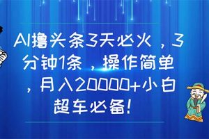 （11033期）AI撸头条3天必火，3分钟1条，操作简单，月入20000+小白超车必备！[中创网]