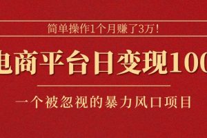 （11160期）简单操作1个月赚了3万！在电商平台日变现1000+！一个被忽视的暴力风口…[中创网]