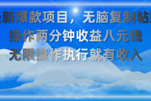 （11174期）最新爆款项目，无脑复制粘贴，操作两分钟收益八元钱，无限操作执行就有…[中创网]