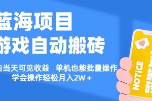 （11265期）【蓝海项目】游戏自动搬砖 小白当天可见收益 单机也能批量操作 学会操…[中创网]