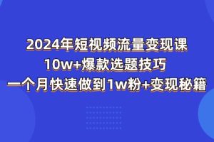 （11299期）2024年短视频-流量变现课：10w+爆款选题技巧 一个月快速做到1w粉+变现秘籍[中创网]